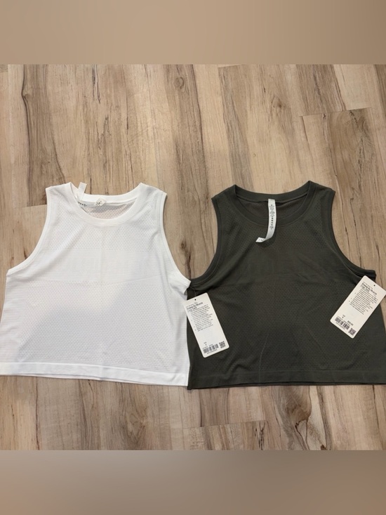 lululemon athletica Tops - Lululemon Lot Breeze By Muscle Tank Sz 6 White Grey Sage NWT